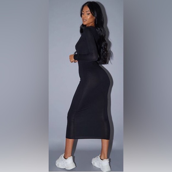 PrettyLittleThing Tall Black Long Sleeve Jersey Maxi Dress - UK8/ US4 - NWT - Picture 2 of 5